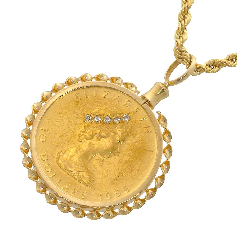 本物保証】 新品同様 1/4オンスコイン ネックレス 13.4g K18YG/K24YG 純金 5Pダイヤ FINE GOLD エリザベス2世  ノーブランド No brand - メルカリ