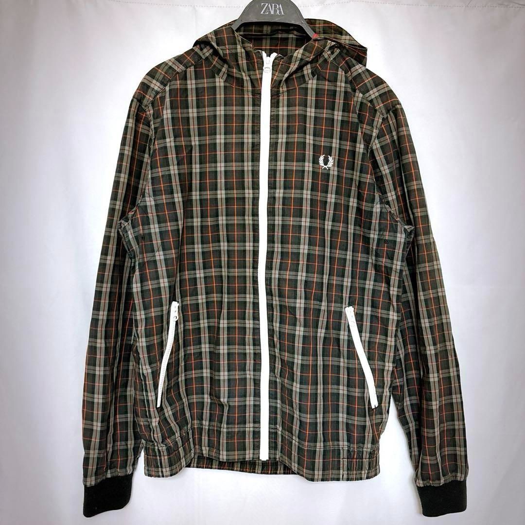 フレッドペリー ジャケット チェック柄フード付ジップアップブルゾンパーカー used in Japan