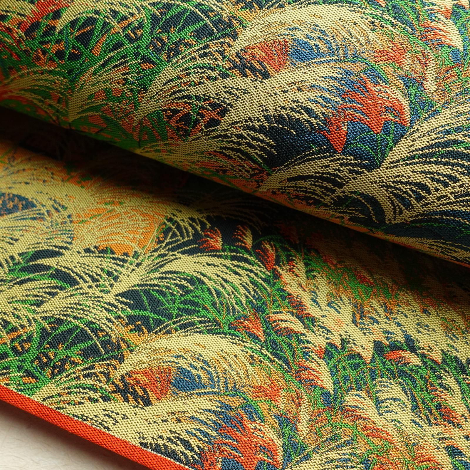 中古 袋帯 全通柄 萬葉 良品 一般用 正絹 山 稲穂 風景柄 橙