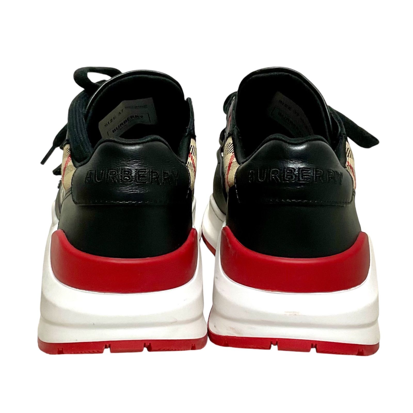 【正規品　レア品】　バーバリー　Burberry   Leather and Check Cotton  Sneakers  レザー&ヴィンテージチェック　コットンスニーカー　チェック　プリント　レースアップ　スニーカー　レディース　サイズ24㎝