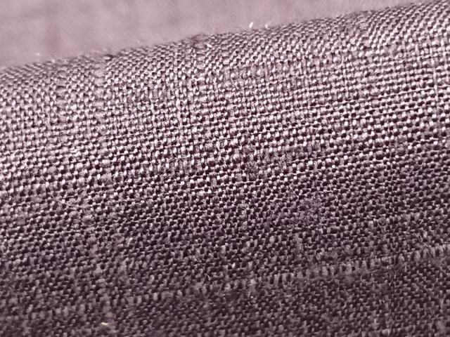 平和屋着物▽真綿紬 単衣 色無地 草木染 葡萄鼠色 反端付き 正絹 逸品