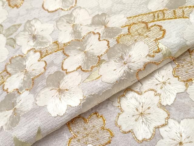 平和屋本店□最高級 訪問着 総刺繍 駒刺繍 枝桜文 暈し染め 金糸 桜鼠  