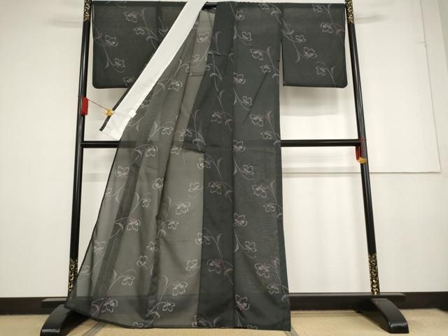 平和屋着物●上質な小紋　草花文　暈し染め　鈴乃屋扱い　ロング丈　正絹　逸品　AABC9788ph 平和屋着物□上質な小紋 草花文 暈し染め 金彩 鈴乃屋扱い 正絹