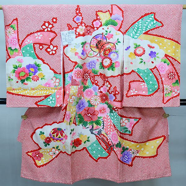 宮参りお宮参り産着 女児 女の子 正絹 のしめ 金刺繍 赤色 豪華絢爛 NO39711