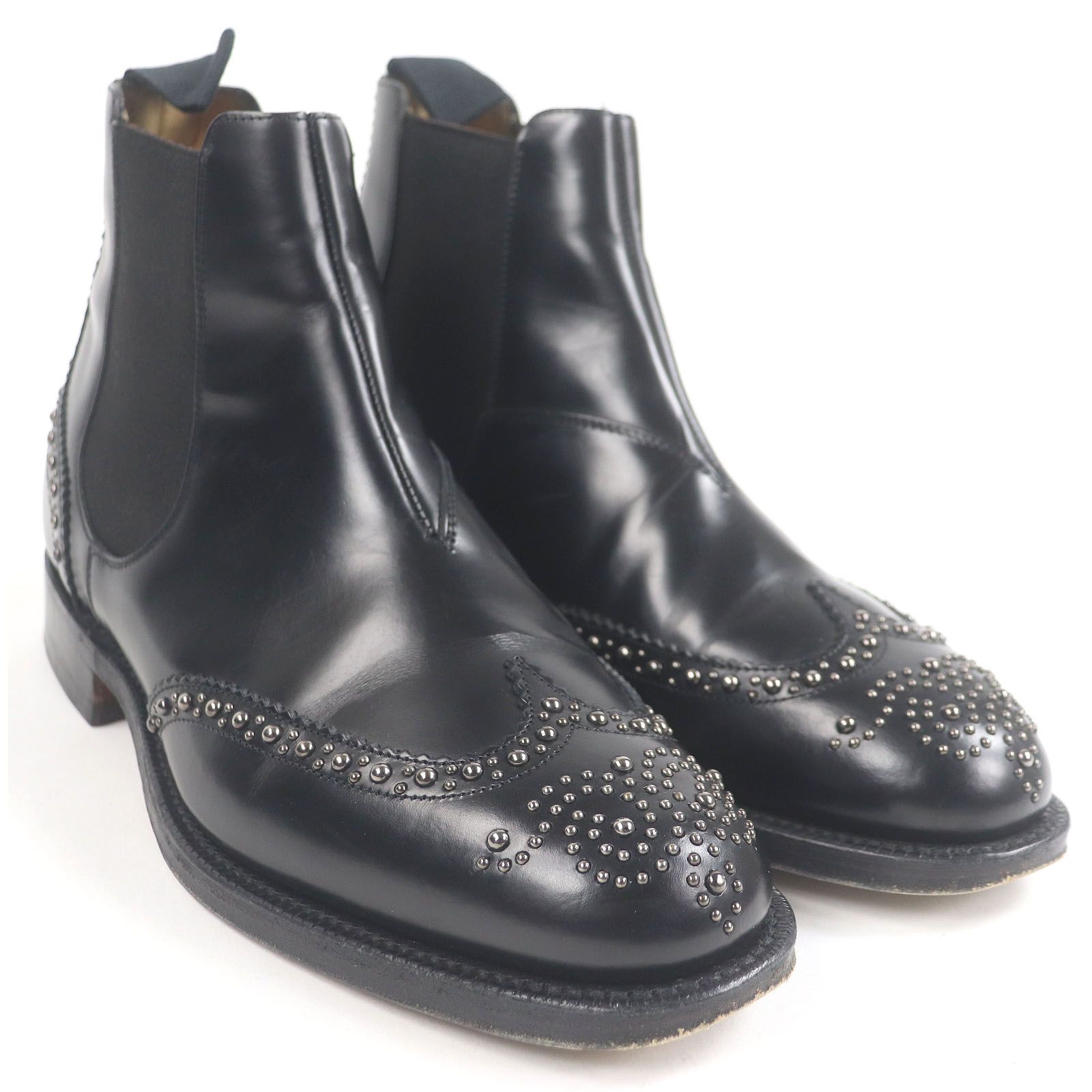 CHURCH’S チャーチ レザー ウィングチップ スタッズ サイドゴアブーツ アンクルブーツ ウエスタンブーツ ブラック 65F イングランド製 メンズ