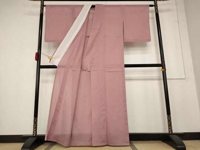 平和屋着物 夏物 色無地 絽 雲取り紋紗 退紅色 洗える着物 AABB5902st