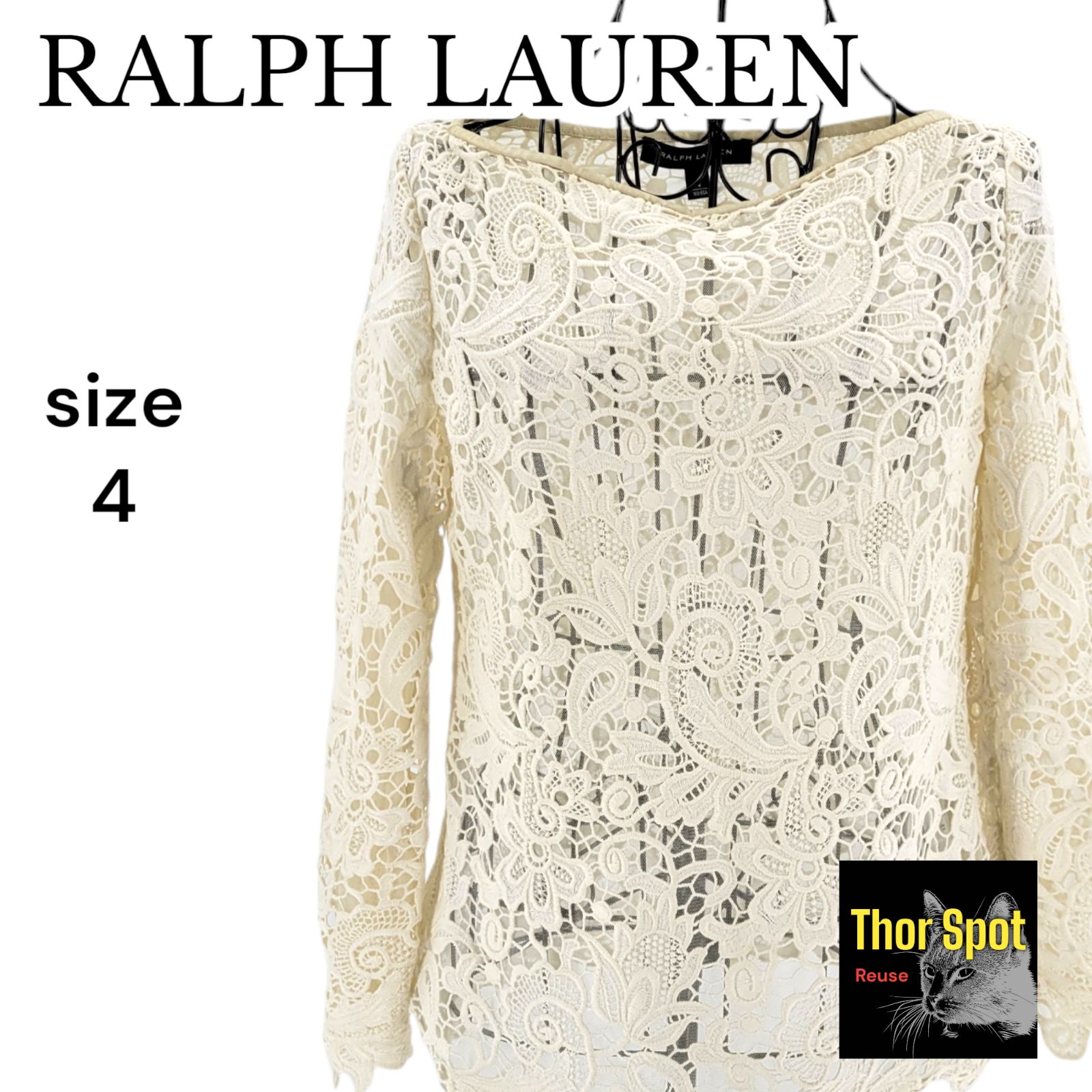 RALPHLAUREN ラルフローレン 総レーストップス 長袖 透け感あり 高品質 