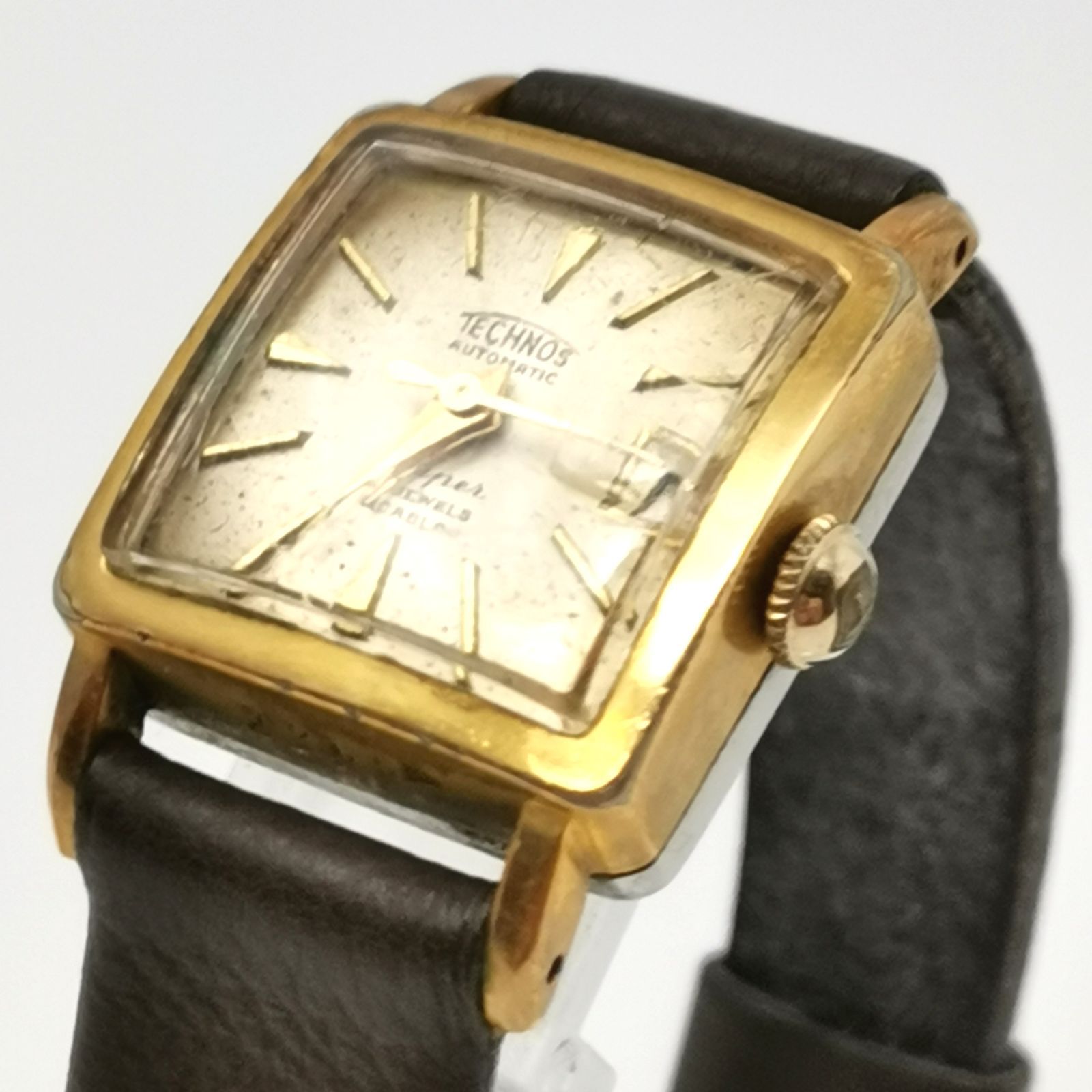 TECHNOS テクノス 自動巻き レディース腕時計 文字盤ゴールド 風防キズあり 稼働品 アンティーク 管理番号KKVHAKO89