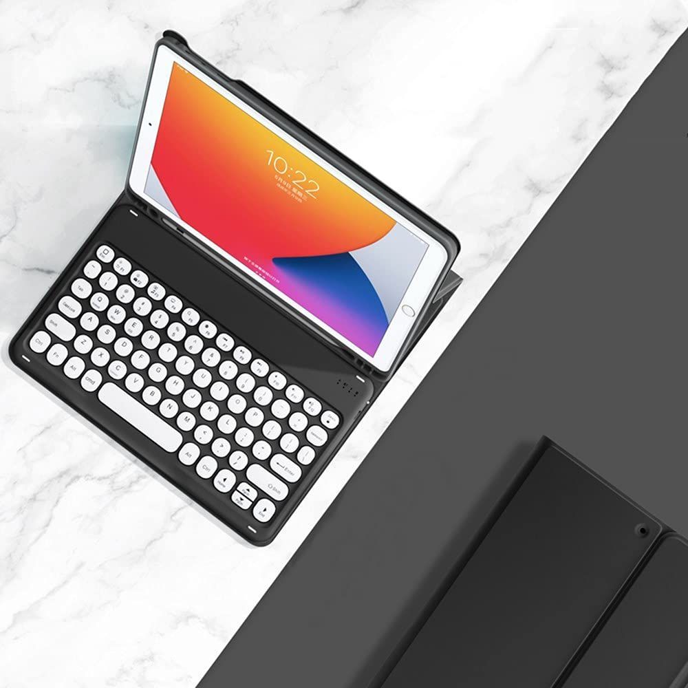 丸型キー 可愛い カラーキーボード ケース カラフル キーボード 第 9 Pro10.5 8 7 Air3 世代 10.2インチ iPad 丸い 分離式 iPad7 キーボード付き カバー iPad8 アップル ペンシル iPad9 収納可能 (iPad7/8