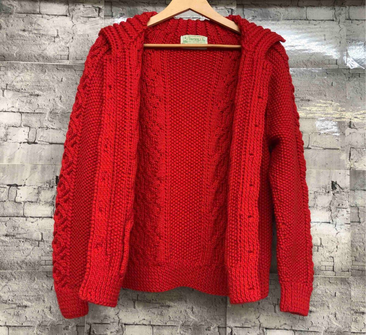 INVERALLAN ウールカーディガン レッド インバーアラン INVERALLAN ウールハンドニットカーディガン 赤L位 (K