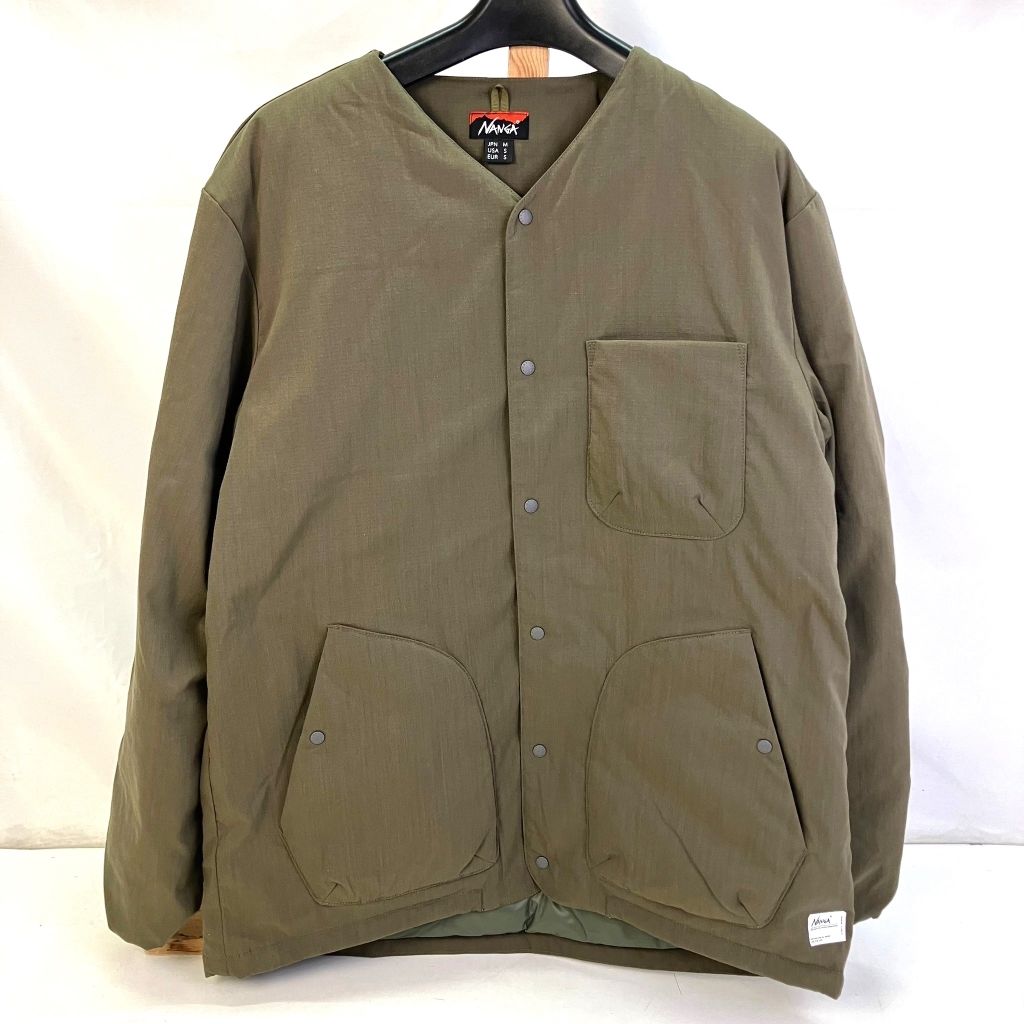 01w-0952 NANGA Takibi Ripstop Inner Down Cardigan ナンガ 焚火 リップストップ インナーダウン カーディガン サイズM オリーブ メンズ ジャケット アウター  ノーカラージャケット  【中古品】