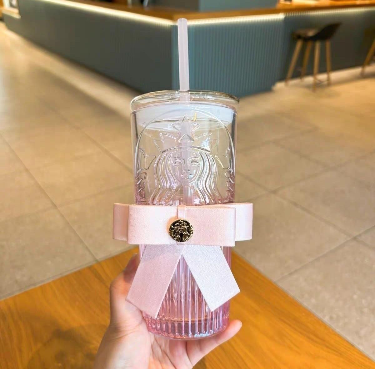 Starbucks - スターバックス リボン付きストローガラスタンブラー中国限定 STARBUCKS 新品 スタバ スターバックス リボン付きストローガラス