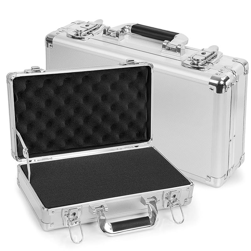TORIBIO アルミツールケース ブロッククッション付き プロテクトツールケース DIY アタッシュケース 鍵付き アルミケース 精密機器 収納ケース ブラック 銀色S-35*21*10cm 0