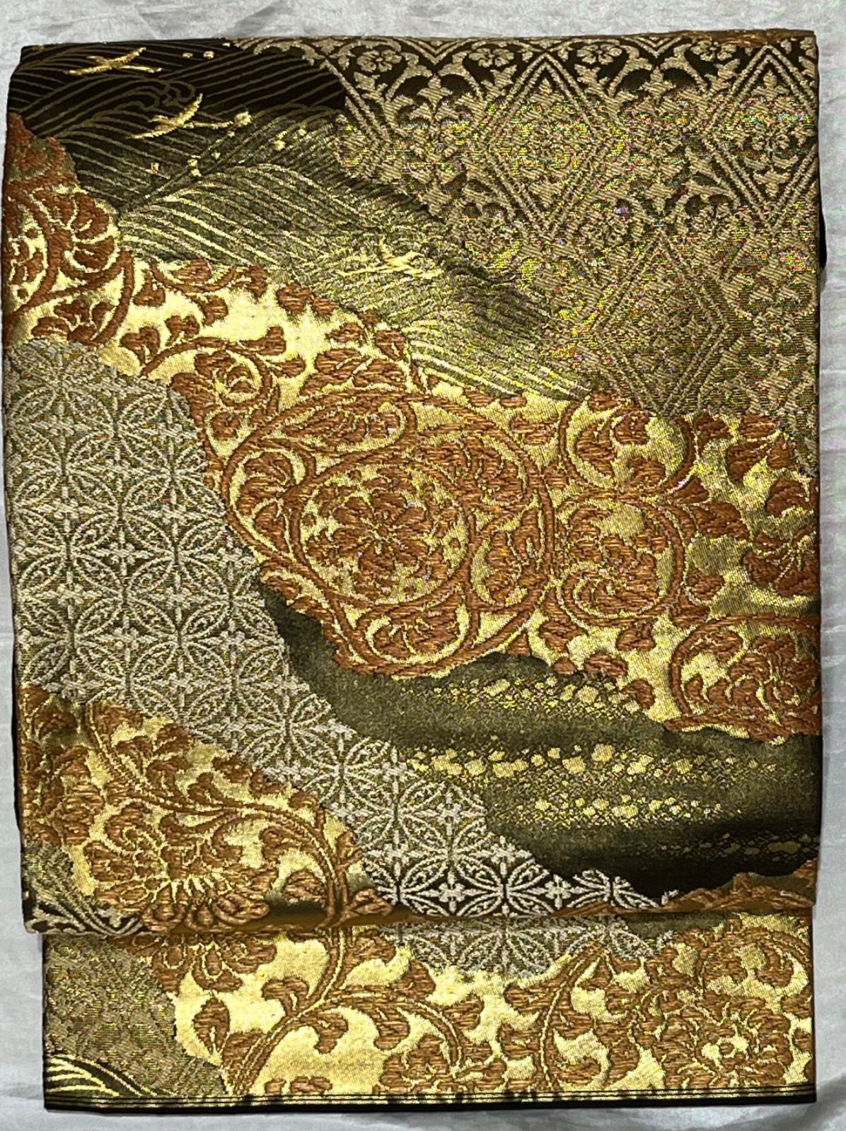 平和屋着物▽染織の名門 しょうざん 生紬 訪問着 単衣 風景花文 金彩