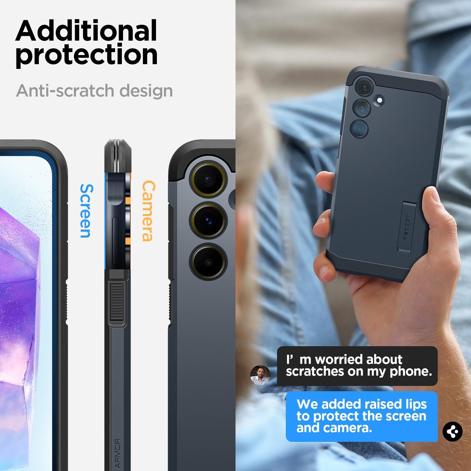 【数量限定】耐衝撃 三層構造 米軍MIL規格取得 スマホスタンド カメラ保護 スタンド付き 傷防止 ケース 衝撃 吸収 5G Qi充電 A55 ワイヤレス充電 タフ・アーマー Galaxy ACS07531 Spigen (メタル・スレート)