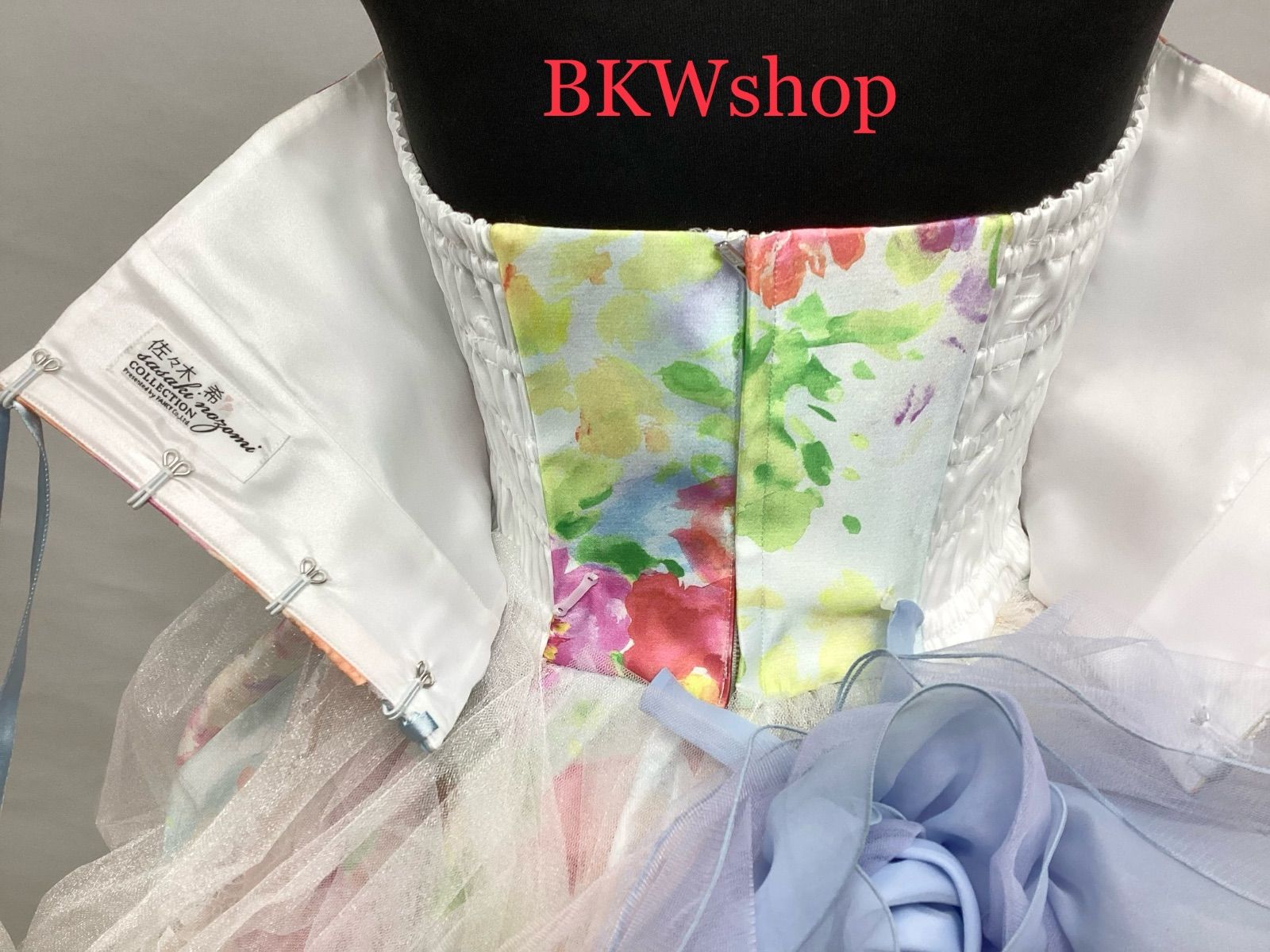 現品限り＞used カラードレス ブルー花プリントレインボー