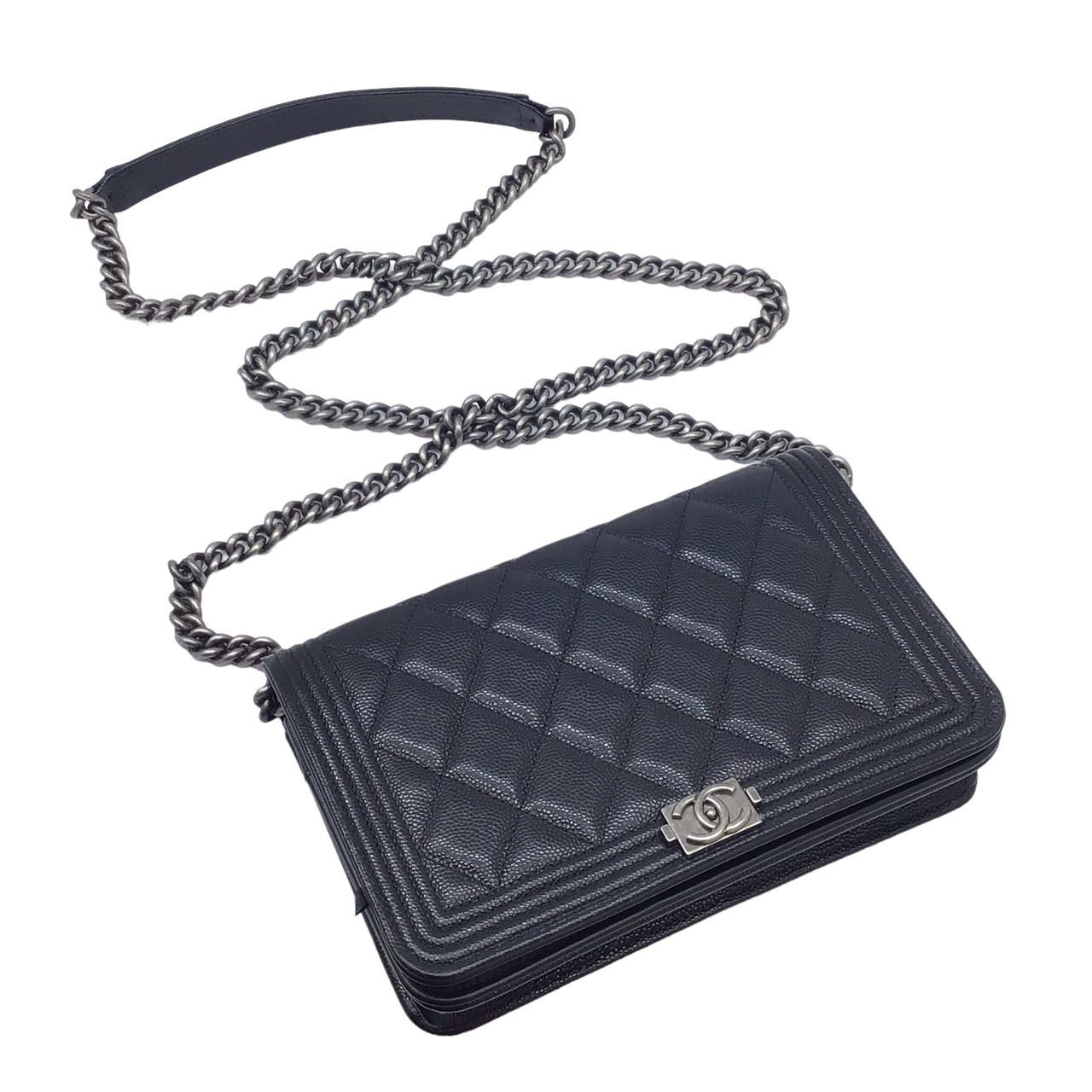 CHANEL　シャネル　ボーイシャネル　チェーンウォレット　キャビアスキン　AP1117　ブラック　シルバー金具　財布　長財布　レザー　斜め掛け　 肩掛け　ウォレット　レディース　メンズ　ユニセックス