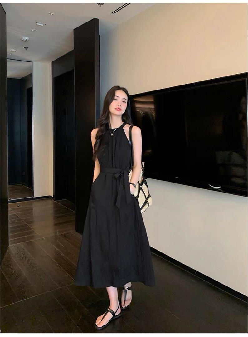 夏秋必見 韓国ストリートホルターネックロングワンピース