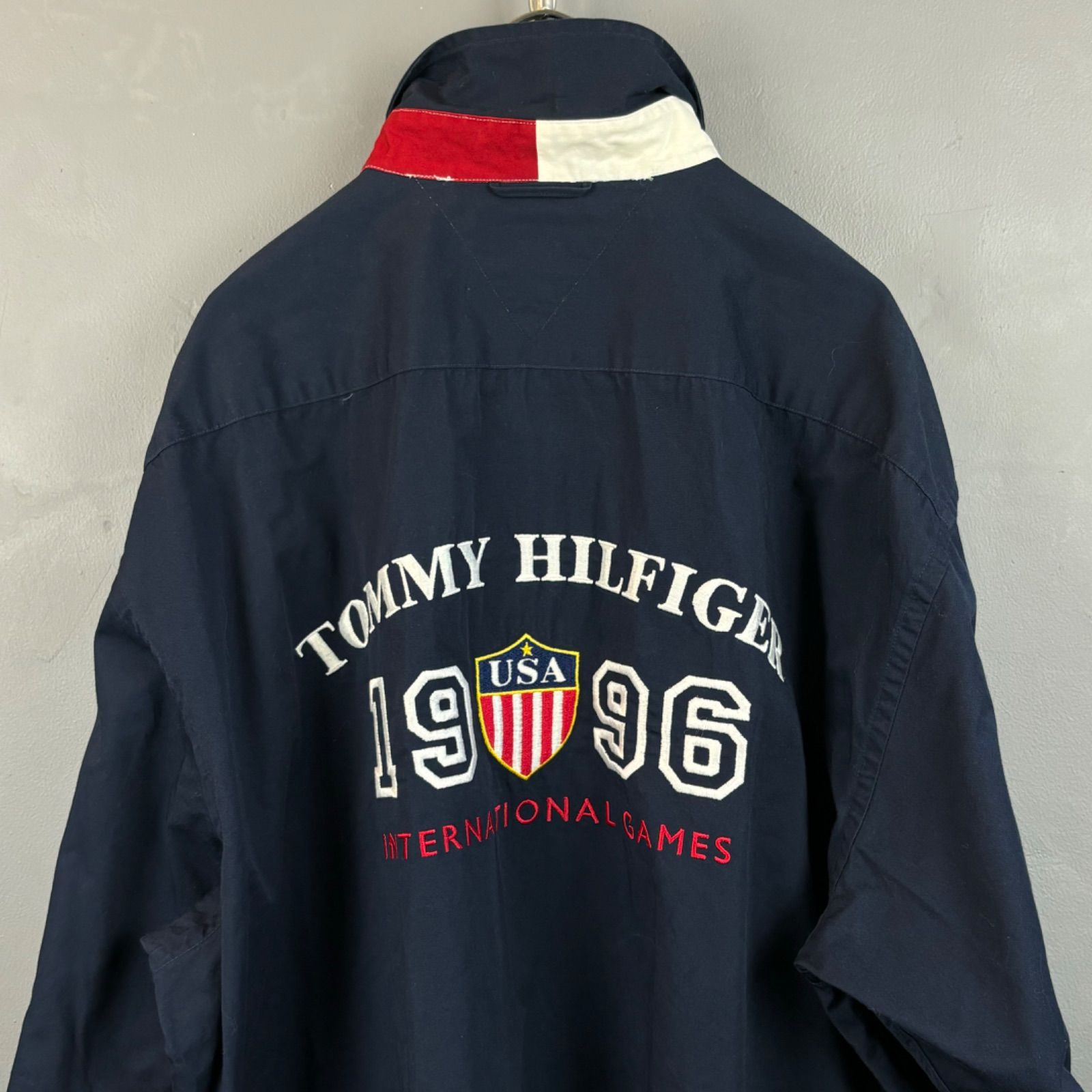 TOMMY HILFIGER 90s 00s 刺繍ワッペン 袖革 スタジャン Lサイズ 