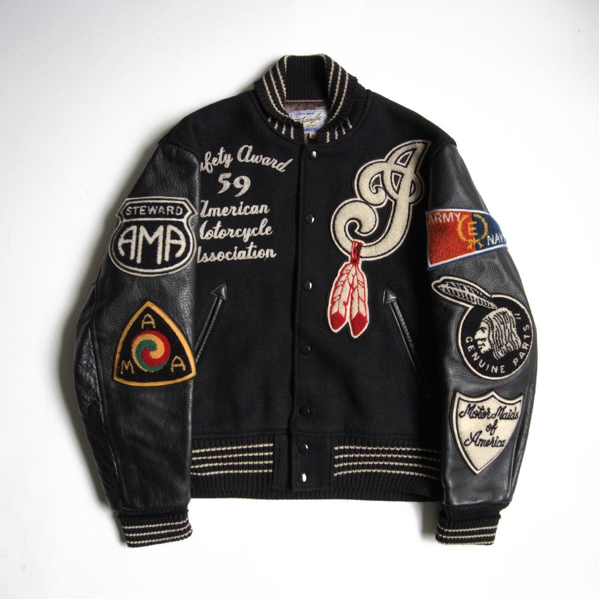 美品】WHITESVILLE【フルデコ レザースリーブ スタジャン】38 