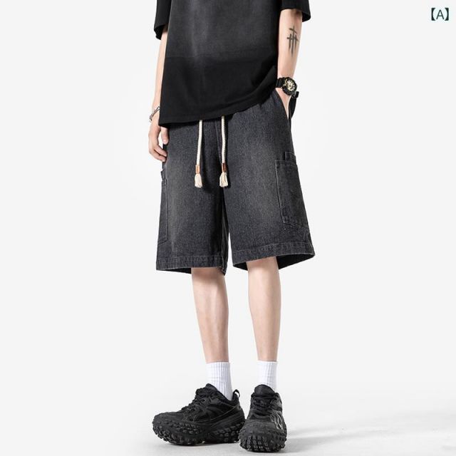 [L ] メンズ ファッション 服 男性用 オシャレ シンプル 大人 かっこいい 大きいサイズ ストリート 紳士服 デニム パンツ 夏 薄手 ストレッチ スリム ストレート レッグ ハーフ パンツ ストリ