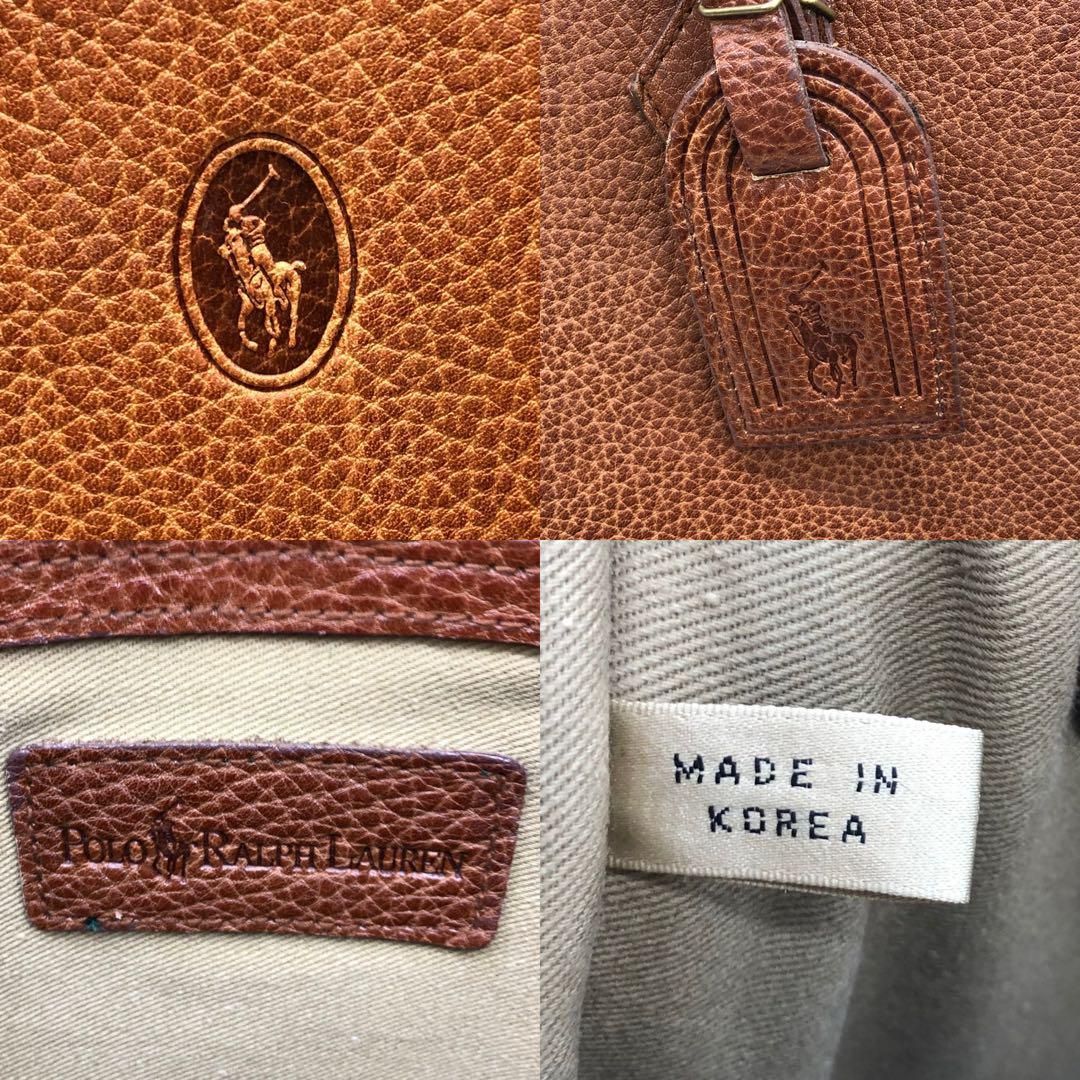 POLO RALPH LAUREN 大容量 シボ革 オールレザートート ブラウン 希少 ポロ ラルフローレン オールレザー シボ革 肩掛け トートバッグ