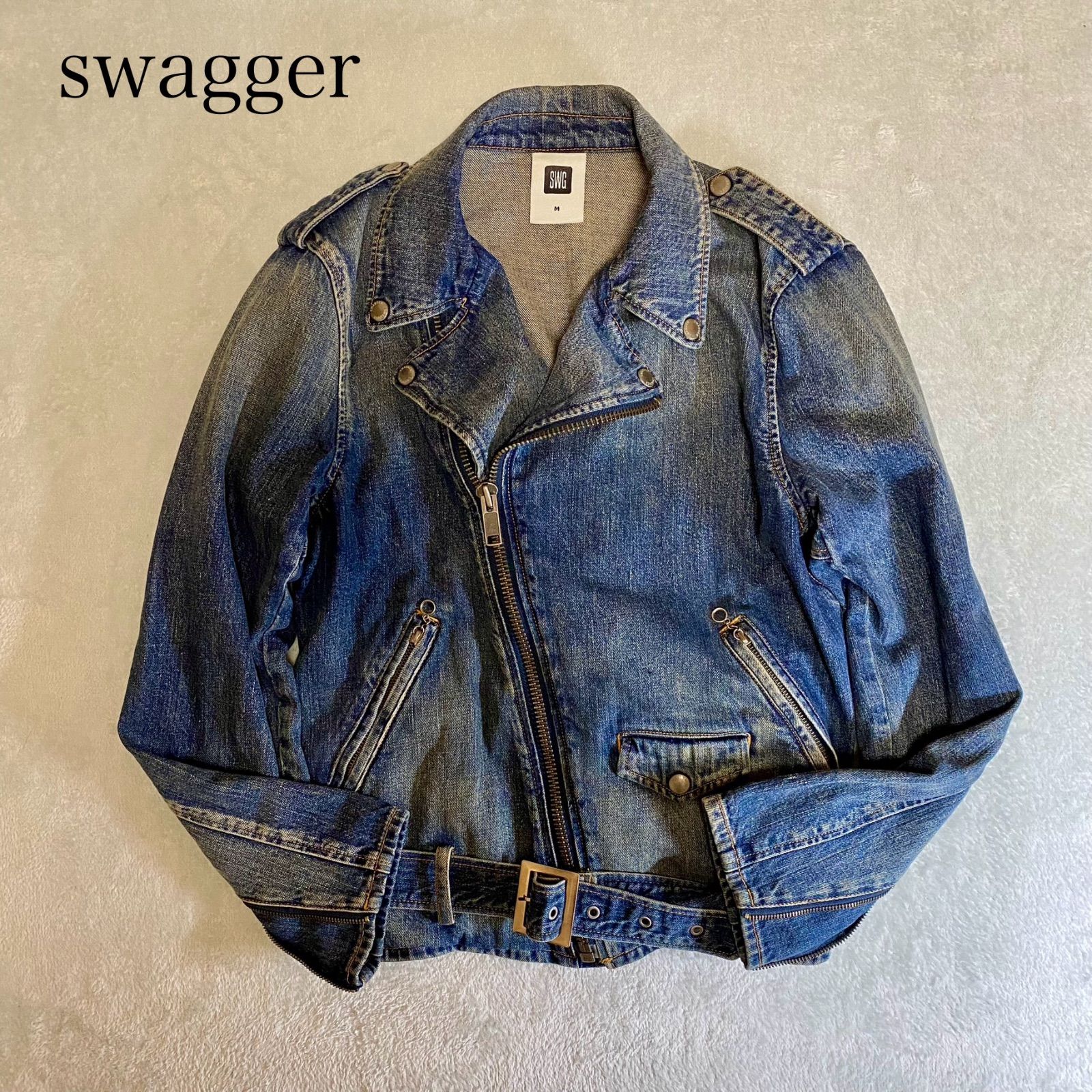 【SWAGGER】SWG デニムライダースジャケット　スワッガー　サイズM 美品　ショート丈　ブルゾン