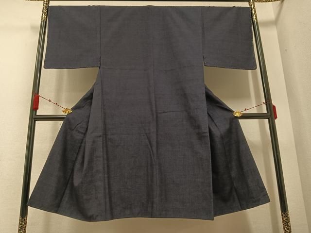 平和屋着物●男性 結城紬 アンサンブル 杢 藍鉄色 正絹 AABB0394ph