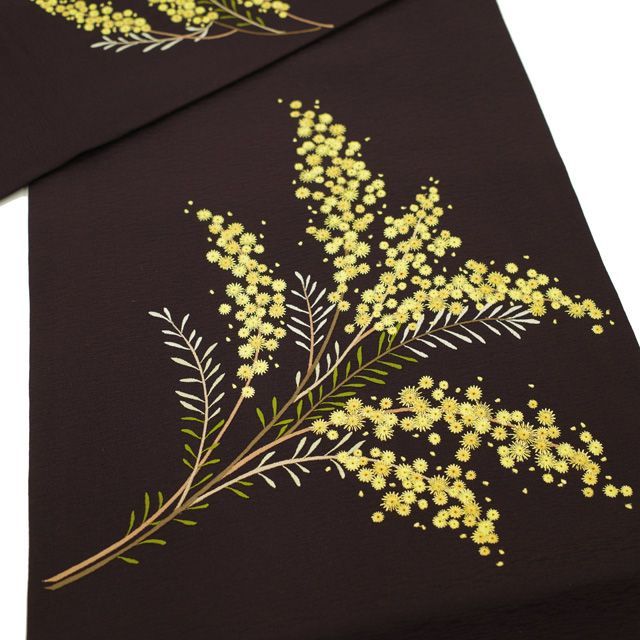 中古】すごい値！名古屋帯 九寸 やまと 扱い 正絹 刺繍 こげ茶地  