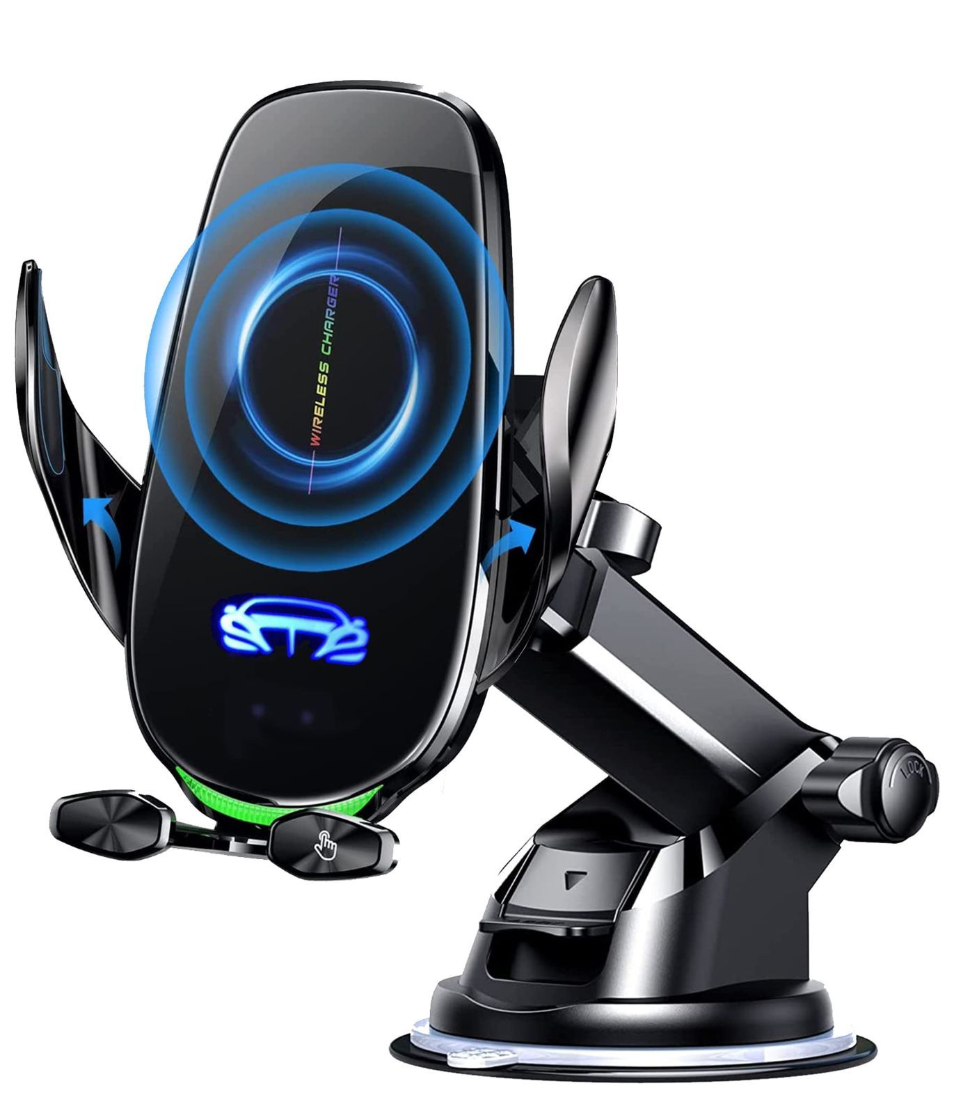 【新着商品】360度回転 車ホルダー自動開閉 吸盤式＆吹き出し口2種類取り対応 急速ワイヤレス充電器 iPhone/Sony/SHARP/Samsung/Xiaomi/OPPO 15W など スマホホルダー (黒) 車載ホルダー