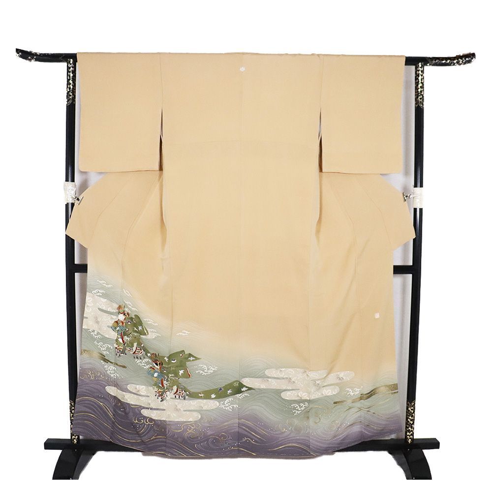 色留袖 刺繍 螺鈿細工 菊花 松模様 五つ紋 着物 075a p 色留袖 刺繍