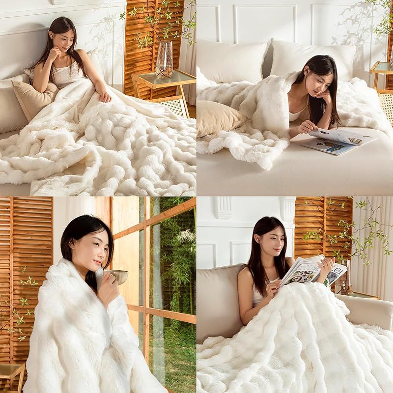 Haguko 毛布 ふわとろ ダブル ブランケット モコモコ ふわふわ おしゃれ 暖かい ぽこぽこ もふもふ 洗える 180x200 スノーホワイト 1 USTAUSTRALIA_COM_AU