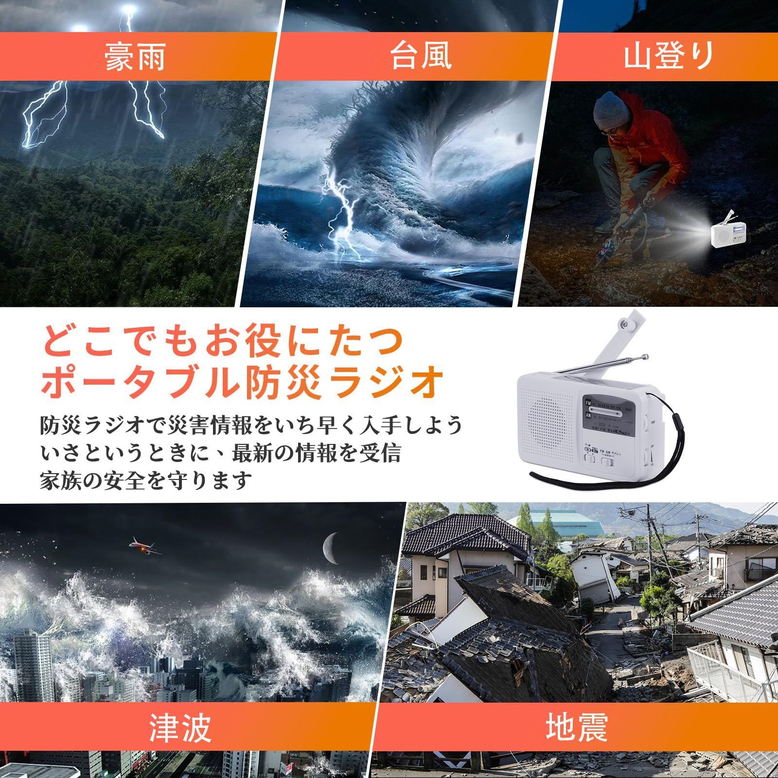 防災士推薦 防災ラジオ 災害グッズ ラジオ 充電式 手回しラジオ SOSアラートラジオ AM/FM 懐中電灯 スマホ充電 手回し充電器 USB充電 単4乾電池 IPX３防水 ポータブルラジオ 防災グッズ 対応 防災用品(ホワイト 防災ラジオ) ラジオ 小型 携帯ラジオ 防災ラジオ 小型ラジオ 多機能 充電式 高感度 手回し充電ラジオ fmラジオ ソーラー 6WAY マルチレスキューラジオ SV-5745