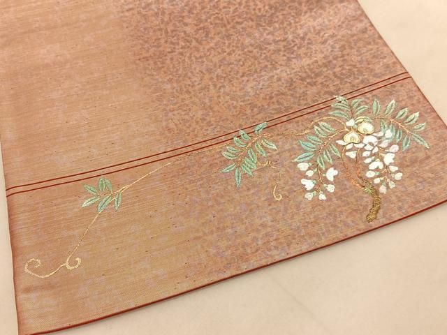 平和屋着物◎西陣 全通柄袋帯 螺鈿 花ごのみ 霞文 ワンポイント