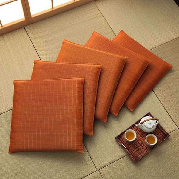 い草 座布団 クッション 約55×55cm 無地 オレンジ 5枚組 日本製 抗菌 防臭 消臭 湿度調整 蒸れにくい インテリア雑貨 生活雑貨 代引不可