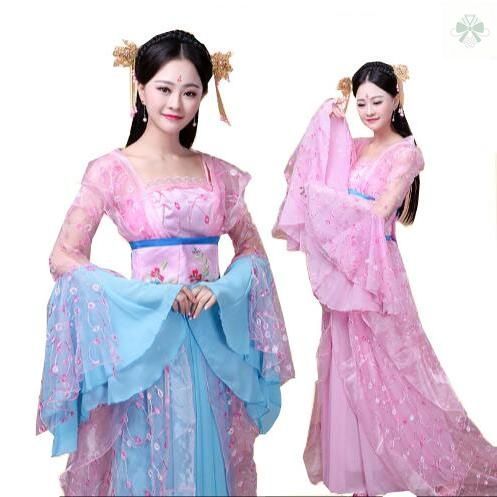 中国風コスプレ衣装 唐時代引き裾振袖舞台衣装 刺繍入り豪華な漢服唐装 イベントステージ衣装 マキシ丈チャイナドレス 華流風舞台撮影