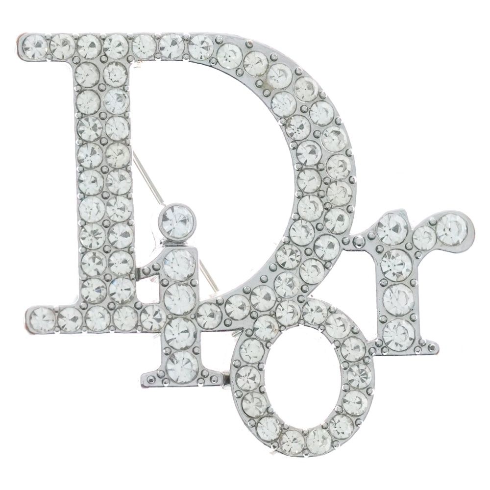 DIOR (ディオール) ラインストーン付き ロゴデザイン ブローチ