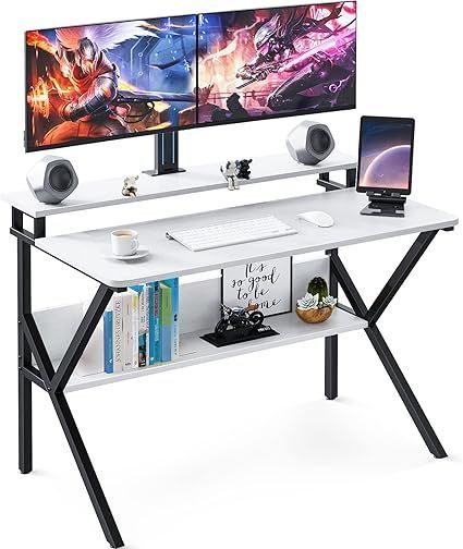 【在庫処分】KKL パソコンデスク モニター台付き 幅100cm×奥行60cm 机 pcデスク ゲーミングデスク コンパクト おしゃれ 省スペース テレワークデスク 一人暮らし 組立簡単 ラック付きデスク モ