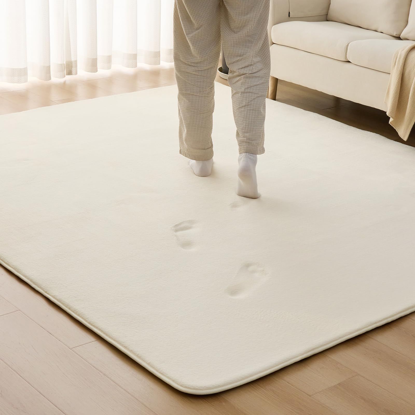【数量限定】ホットカーペット対応 床暖房 接着剤不使用 アイボリー フランネルラグ 厚手 踏み心地ふわふわ 防ダニ 防臭 抗菌 滑り止め付 オールシーズン 2畳 185x185cm 極厚 ラグマット 低反発 カーペット ラグ Deco Sun