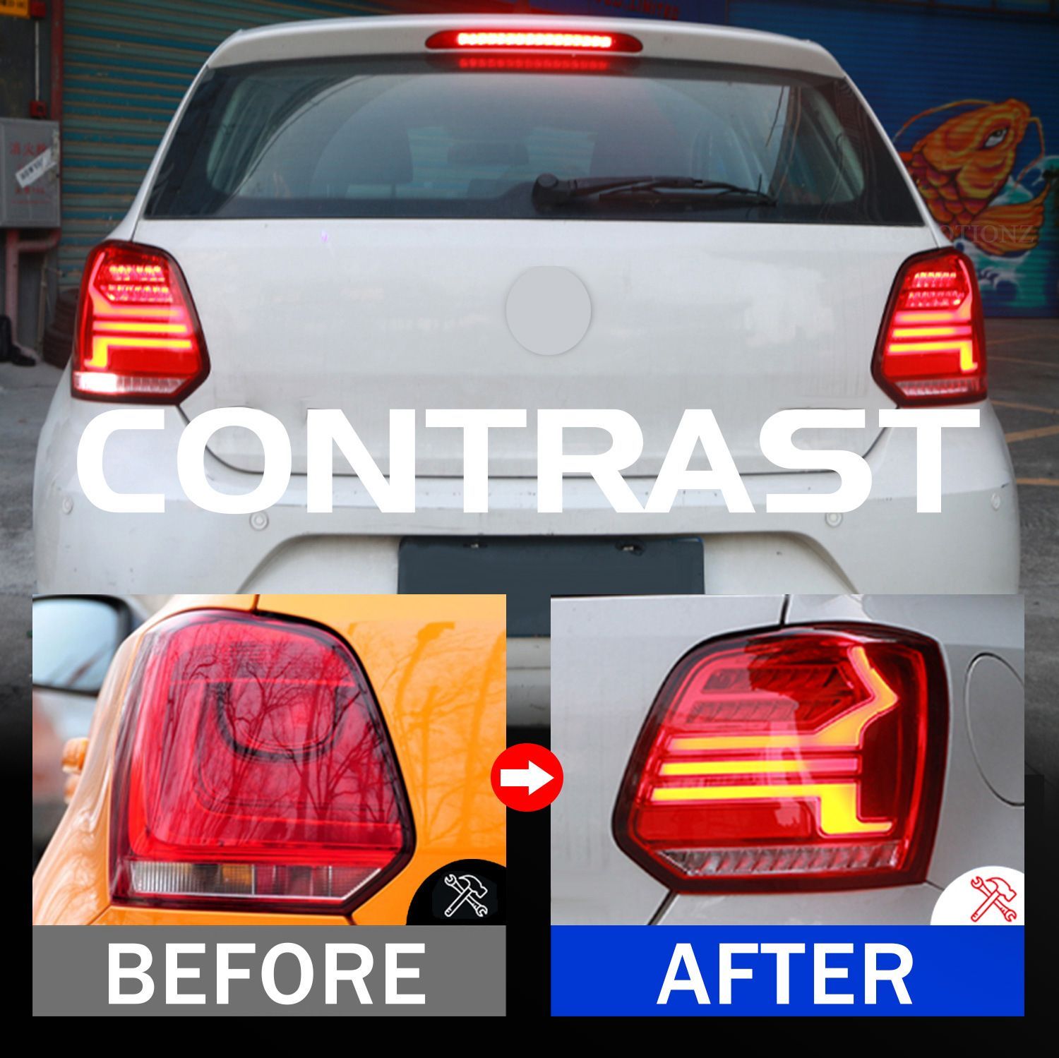 VW ポロ 11-19年モデル LED 流光ターンシグナル テールランプ アセンブリ 左右セット 10.13