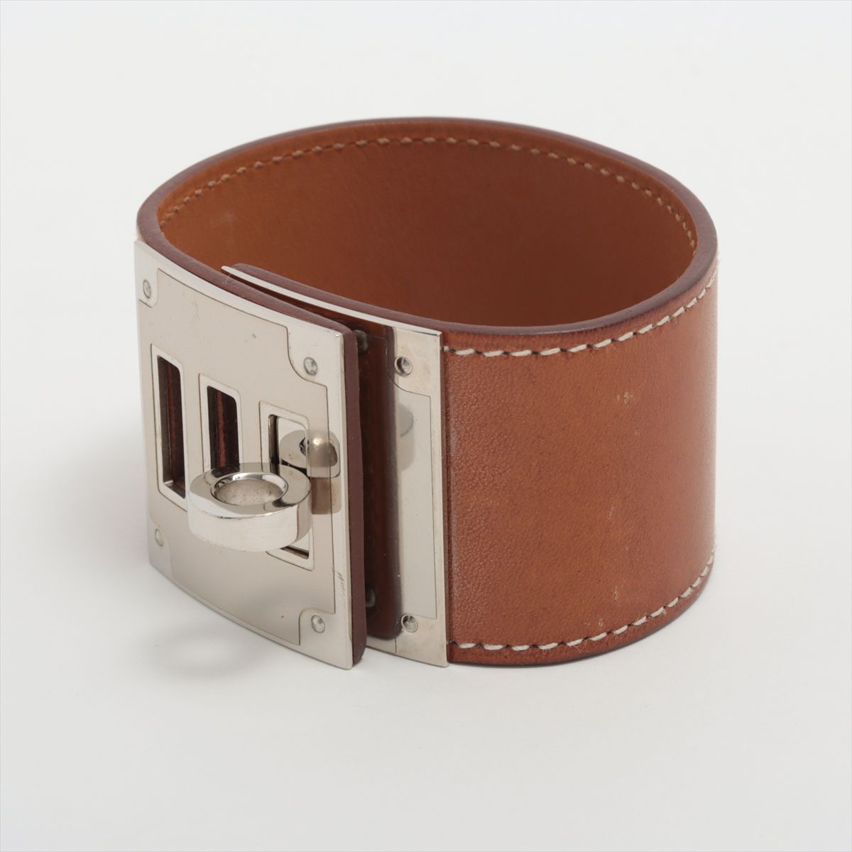 エルメス HERMES ケリードッグ レザー バングル ブラウン×シルバー