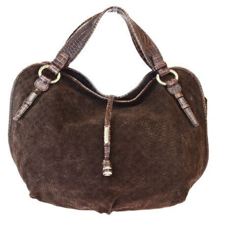 【中古】 セリーヌ(Celine) ビタースウィート マカダム クロコダイル型押し スエード，レザー ショルダーバッグ ブラウン 03GB243