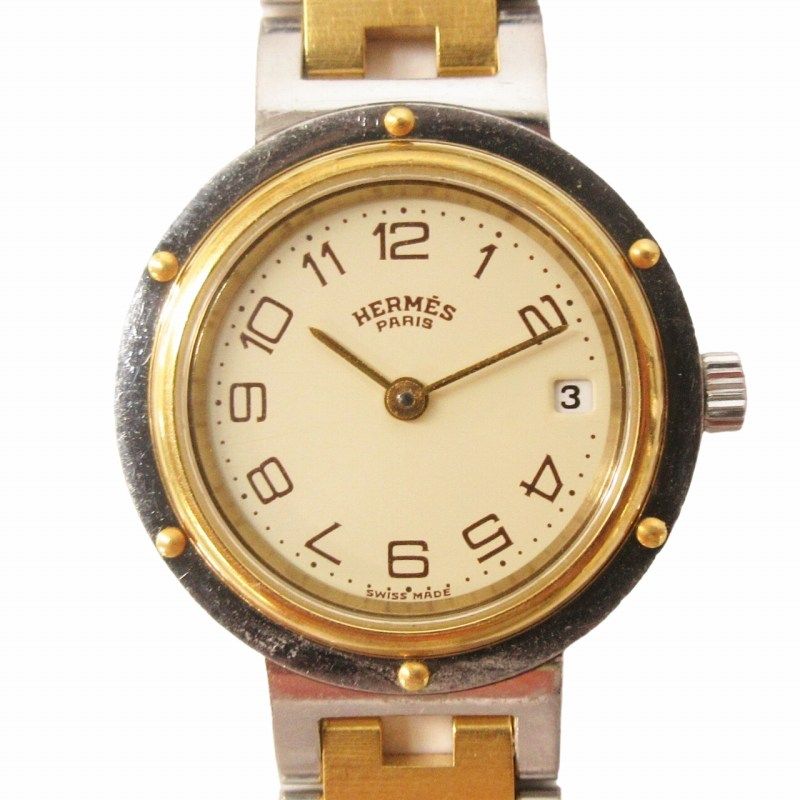 エルメス HERMES クリッパー 腕時計 ウォッチ ホワイト文字盤