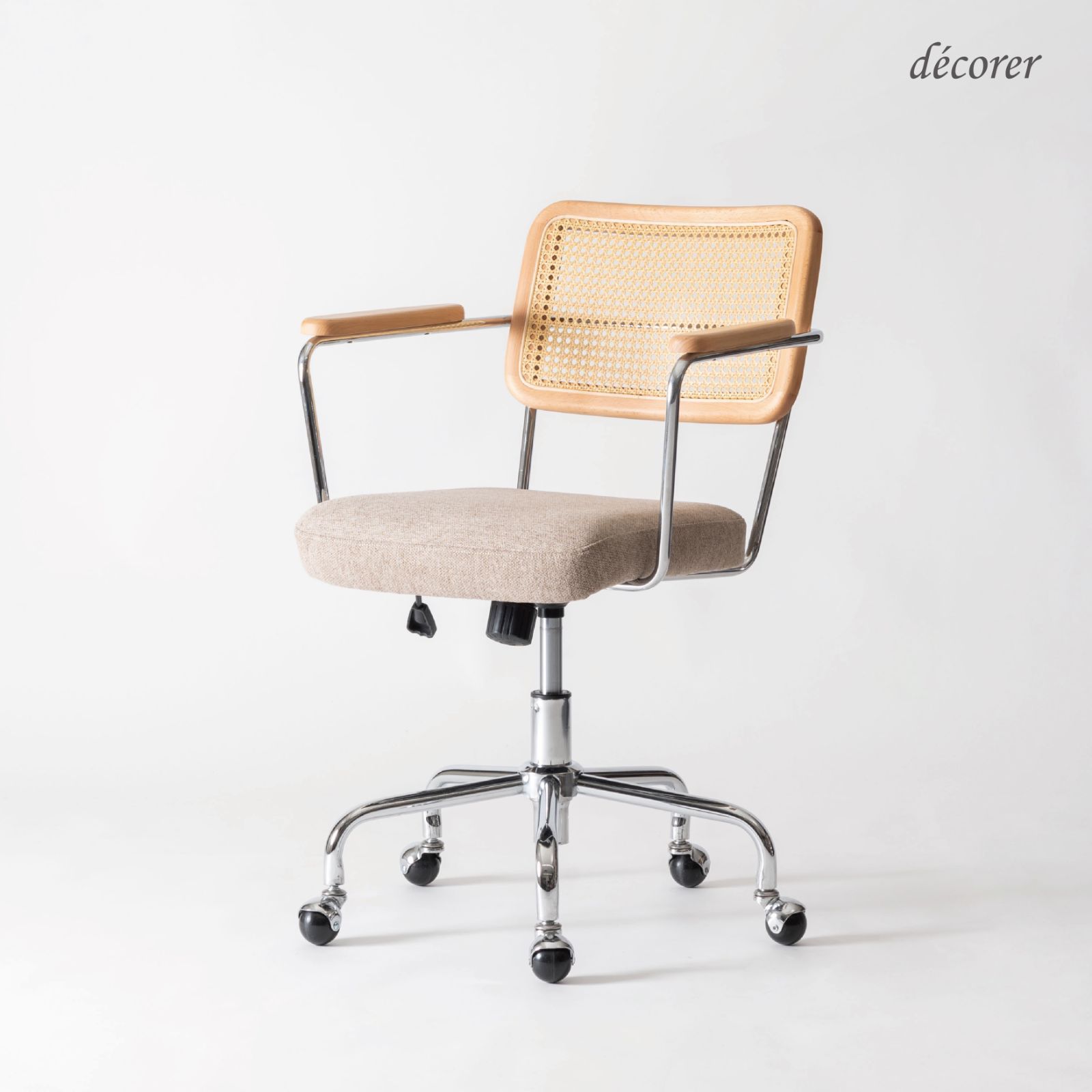 【予約購入ページ】Artificial rattan desk chair No.09 / アーティフィシャルラタンデスクチェア  【キャスター付 :クロムメッキ】 北欧 スタイル オフィス 木肘 無垢 ラタン おしゃれ ジャパンディ デスク【送料込み】