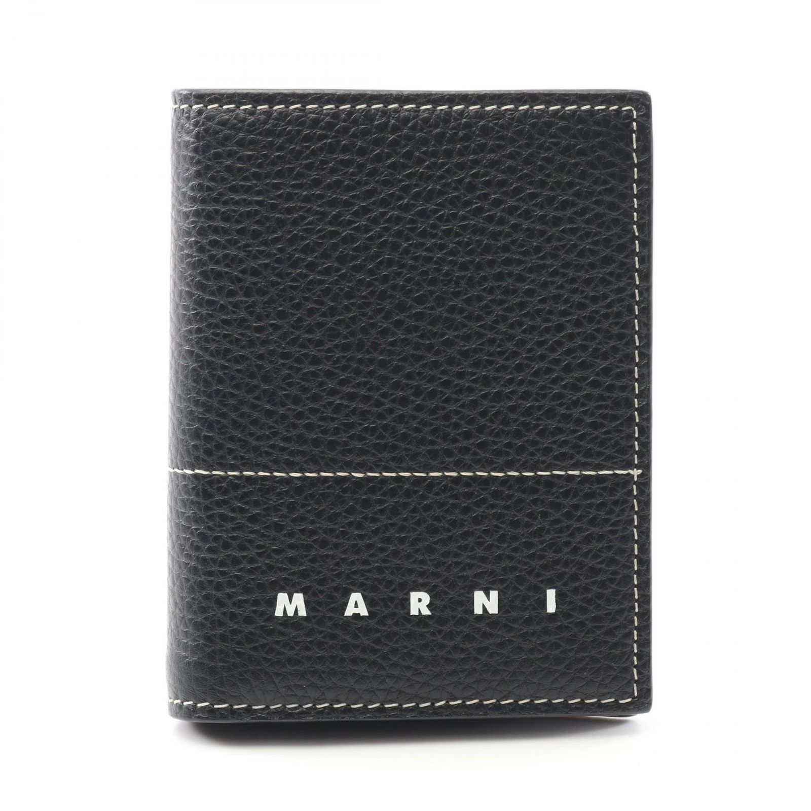 マルニ MARNI 二つ折り財布 ロゴ ステッチ PFMI0066U0 ブラック レザー 二つ折り財布 レディース Used A