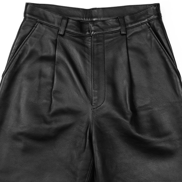 stein シュタイン レザーパンツ シープスキン ワイドテーパードシルエット 1タック フライフロント キュプラ ライニング ボトムス メンズ サイズ S ブラック 黒 ST 346