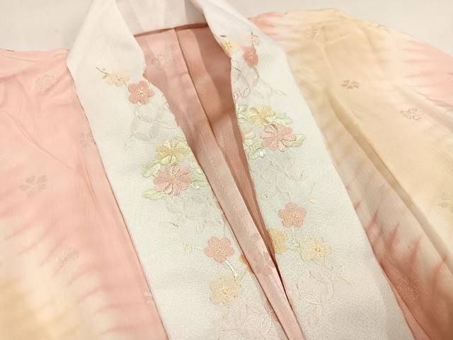 平和屋着物○長襦袢 無双仕立て 半衿刺繍 絞り 花地紋 暈し染め 正絹  