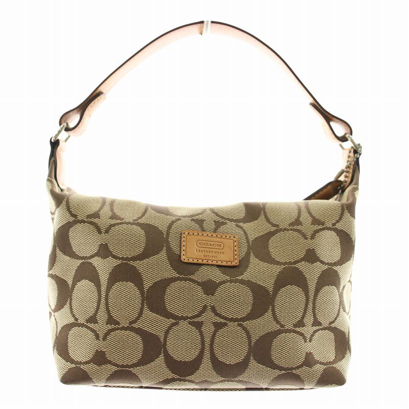 コーチ COACH ハンドバッグ ポーチ キャンバス レザー シグネチャー 総柄 ロゴ 茶色 ブラウン |XZ GY18
