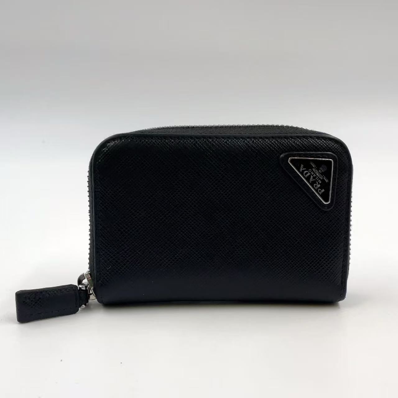 PRADA サフィアーノ カードケース レザー ブラック コインケース シルバー