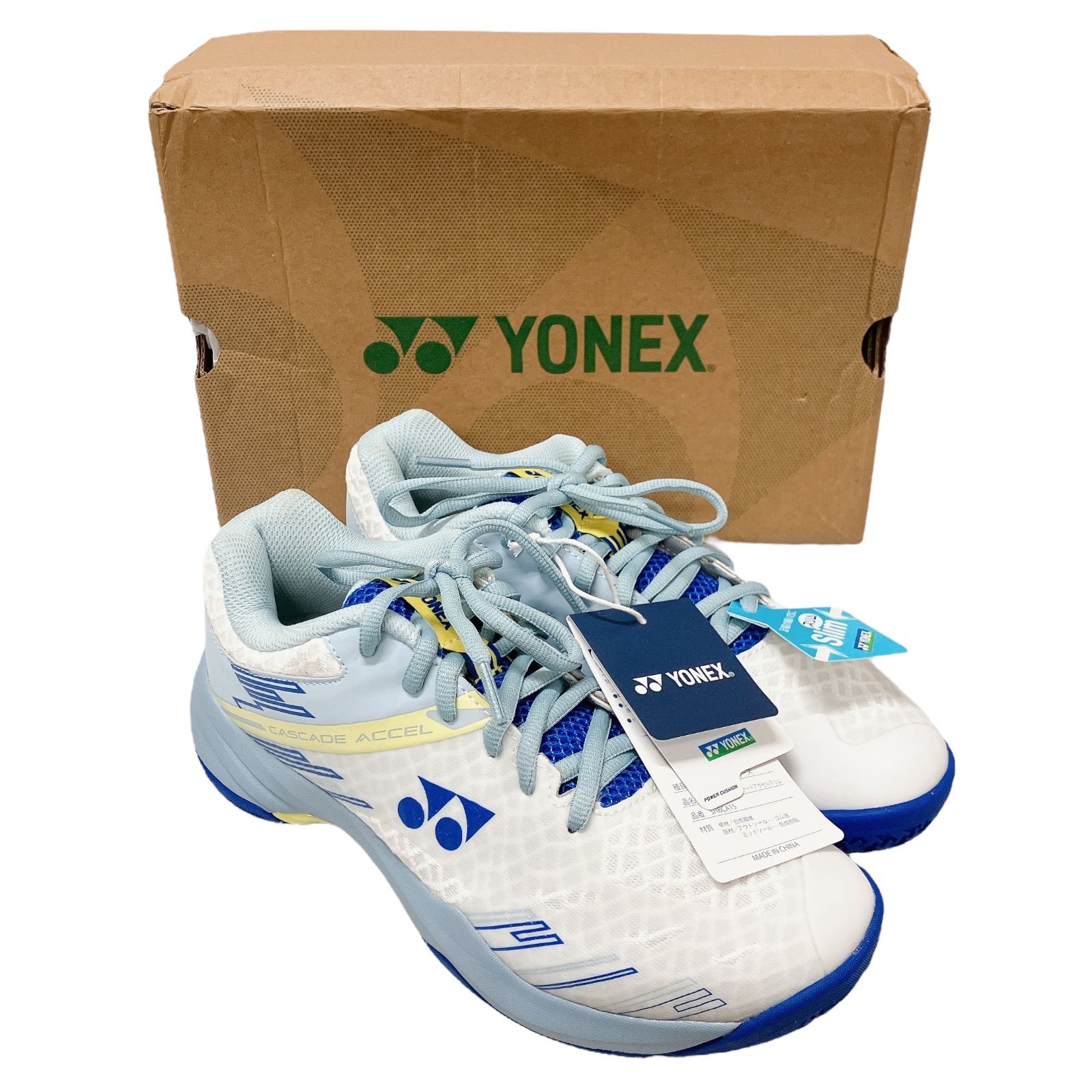 WJ23 YONEX ヨネックス バドミントンシューズ パワークッション カスケードアクセルスリム スモークブルー ホワイト 24.0 SHBCA1S